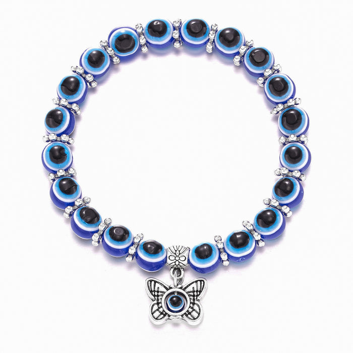 Wholesale Men's Devil's Eye Bracelet Butterfly Elephant Animal Pendant Resin Blue Eye Beads Palm Bracelet