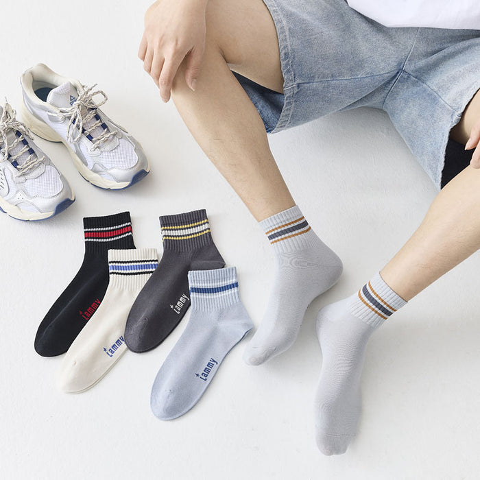 Wholesale New boneless sports socks, sweat absorbing and breathable short tube socks, striped letter college style cotton socks