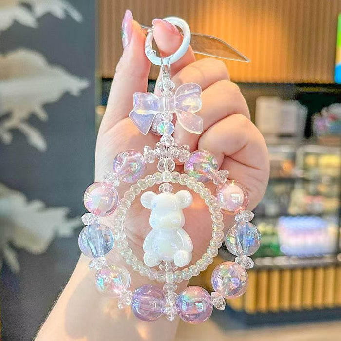 Wholesale Cute Double-Sided Bear Handmade Beaded Acrylic Keychain