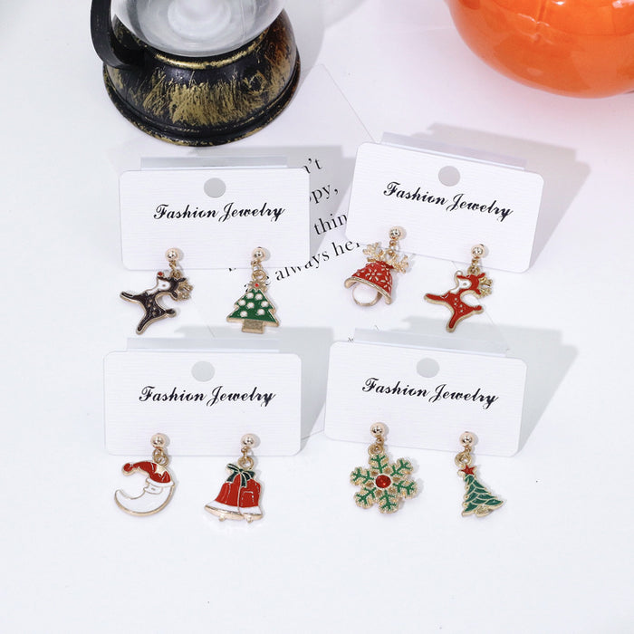 Wholesale Chic Christmas Earrings Deer Bell Santa Short Drop Metal Plated Jewelry Accessory