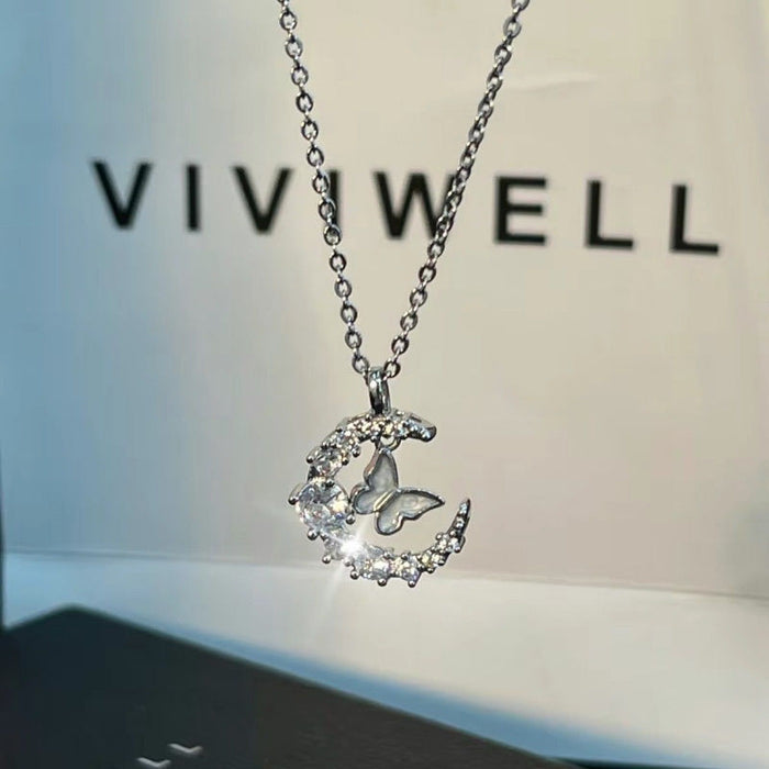 Wholesale Stylish Moon Diamond Butterfly Necklace Alloy Ball Chain Jewelry Accessory