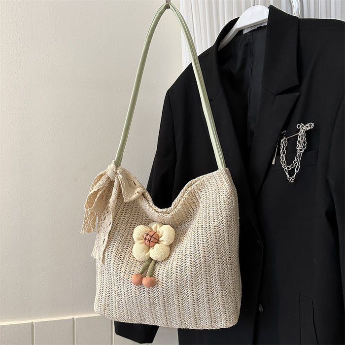 Wholesale Popular woven tote bucket bag, large capacity straw woven bag