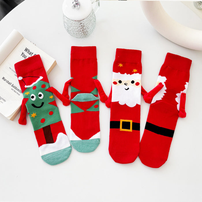 Wholesale Christmas Hand in Hand Polyester Cartoon Middle Tube Socks JDC-SK-Xinh027