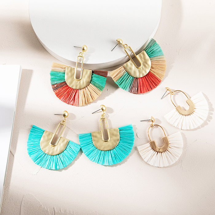 Wholesale tassel earrings  vacation high-end feeling raffia grass earrings