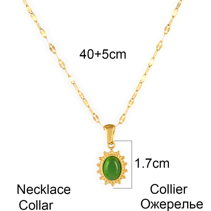 Wholesale Natural Stone Pendant Necklace Stainless Steel Turquoise Sun Pendant Clavicle Chain