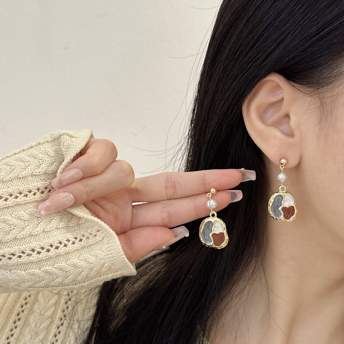 Wholesale Oil Painting Retro Irregular Color Block Baroque Pearl Earrings Women's  Ear Clip