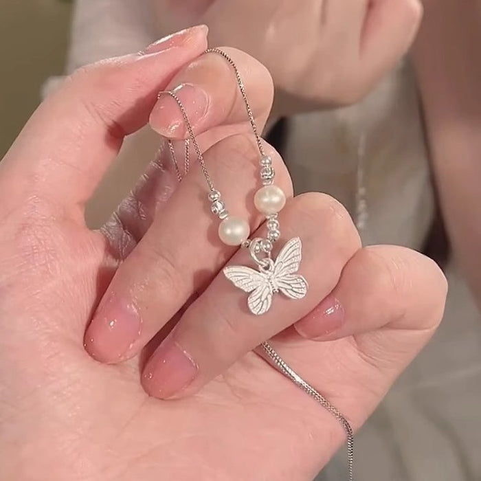 Wholesale Pearl butterfly necklace with versatile temperament, high-end feel, light luxury, niche design, collarbone chain accessories