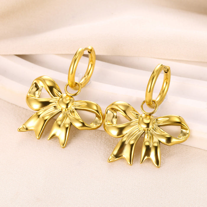 Wholesale Stainless Steel Bow Earrings Removable Accessible Luxury Simple Earrings