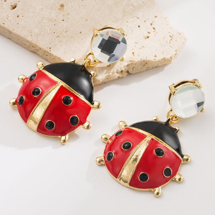 Wholesale red crystal ladybug unique earrings women's retro exaggerated earrings jewelry