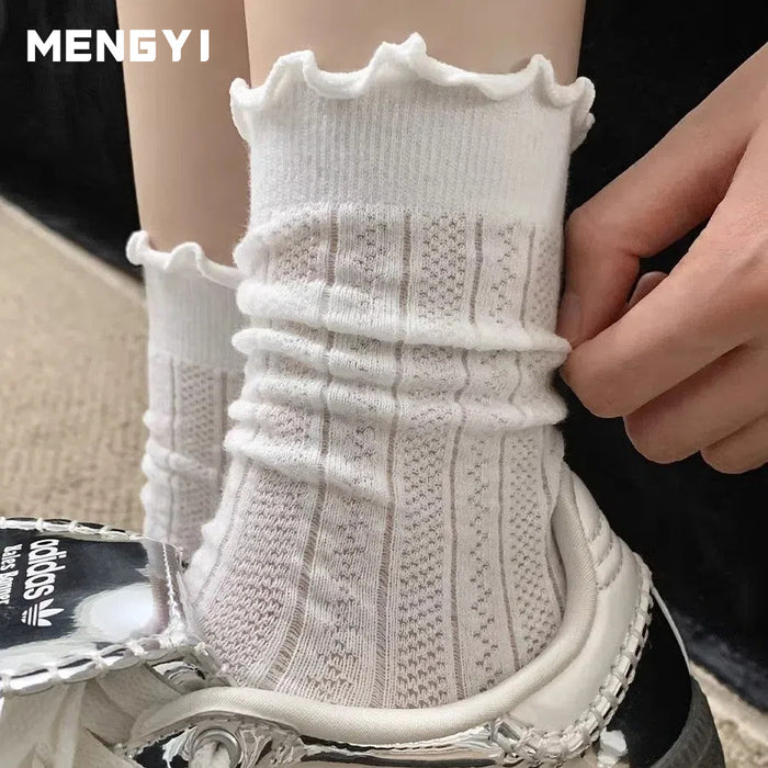 Wholesale Pile up socks, loose mouth mid tube socks, pure cotton mesh boneless socks