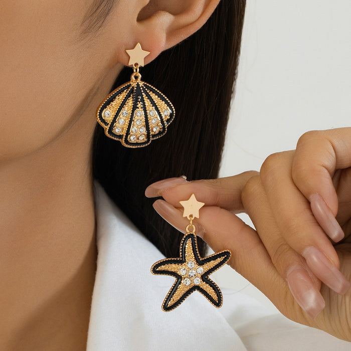 Wholesale New ear studs with fashionable personality, trendy earrings, creative design, asymmetrical starfish shell earrings