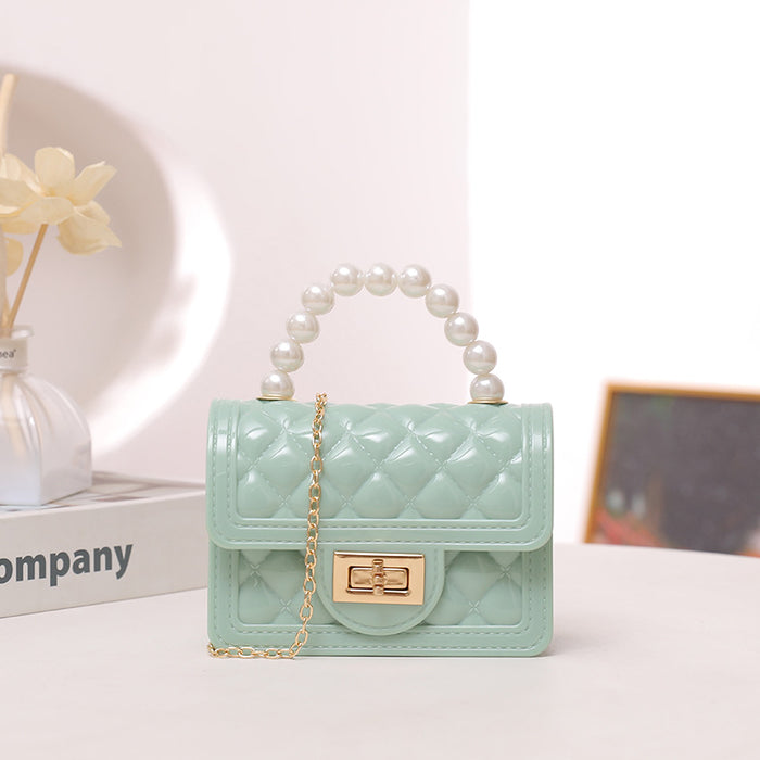 Wholesale Candy Colored Pearl Handbag Mini Silicone Jelly Bag Diamond Grid Chain Shoulder Crossbody Bag JDC-SD-HY002