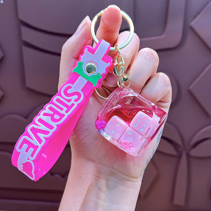 Wholesale New Oil filled Cube Dice Keychain Creative Small Toy Bag Car Hanging Decoration Pendant
