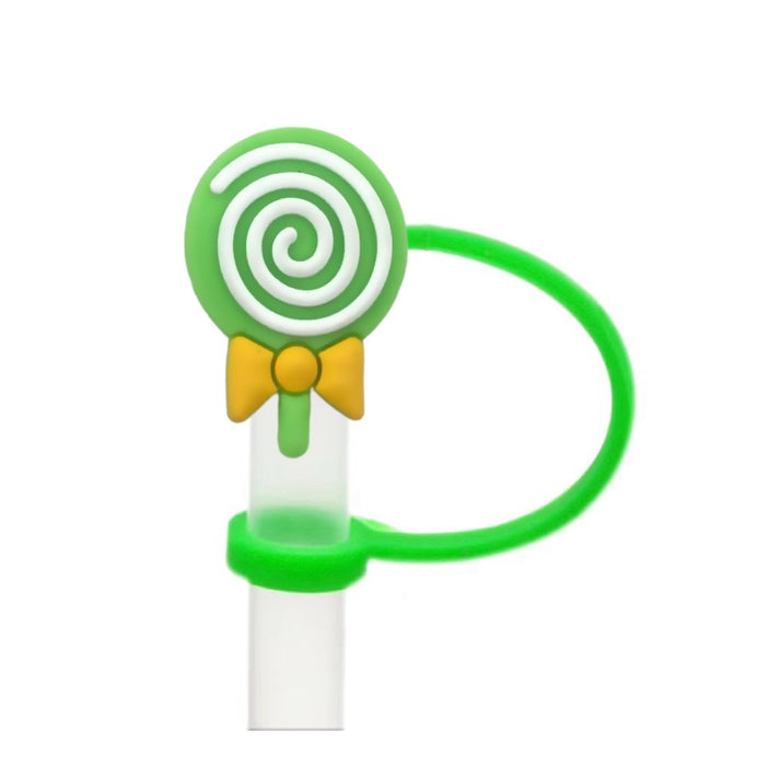 Wholesale Cartoon lollipop shaped dustproof straw cap DIY creative straw decoration cover 8/10mm silicone straw stopper