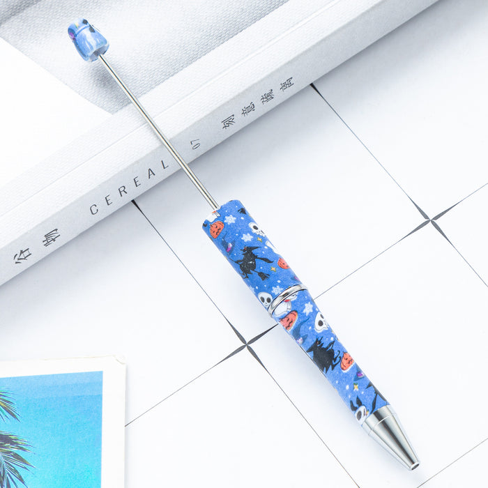 Wholesale Creative DIY plastic bead pen cartoon Christmas  bead ballpoint pen spot wholesale printed bead pen