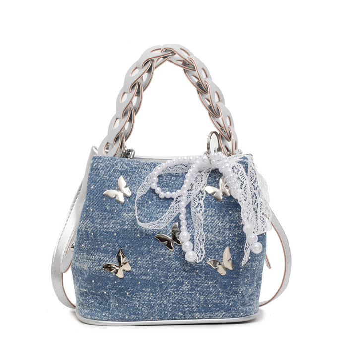 Wholesale Butterfly decoration shoulder crossbody bag, new niche design, drawstring bucket bag