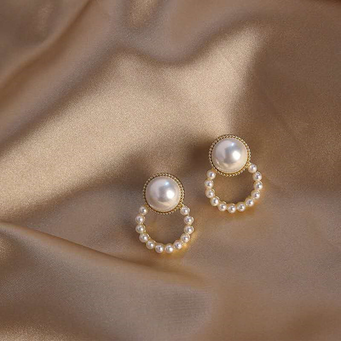 Wholesale Silver Needle Pearl Earrings, Elegant Circle Earrings, Retro Luxury, Exquisite and Versatile Earrings, Earrings and Accessories