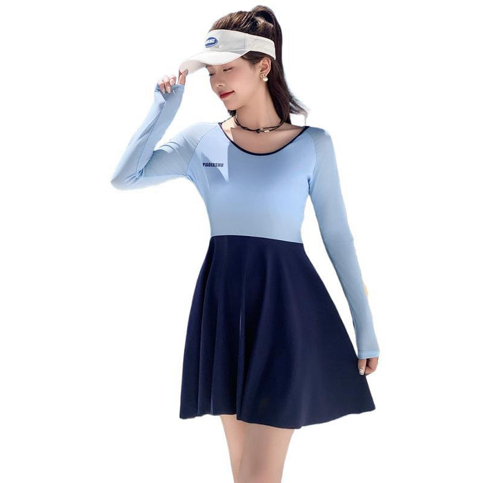 Wholesale Hot spring conservative high-end long sleeved swimsuit youthful and energetic women's split flat angle swimsuit covering the belly