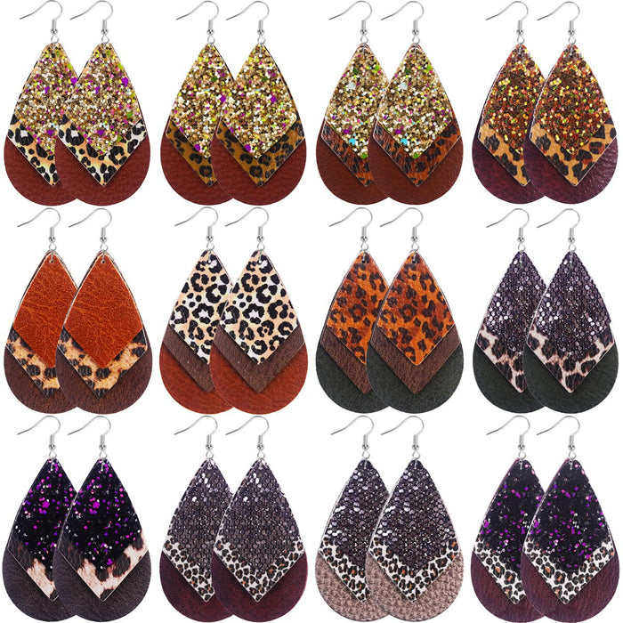 Wholesale Bohemian Style Multi-Layered Classic Leopard Print Sequin Women' s Leather Earrings Available in Multiple Colors