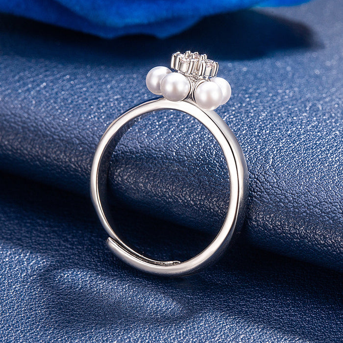 Wholesale DIY Pearl Accessories New 5-piece Pearl Open Ring with Empty Stand Fashion Flower Ring Handpiece Wholesale