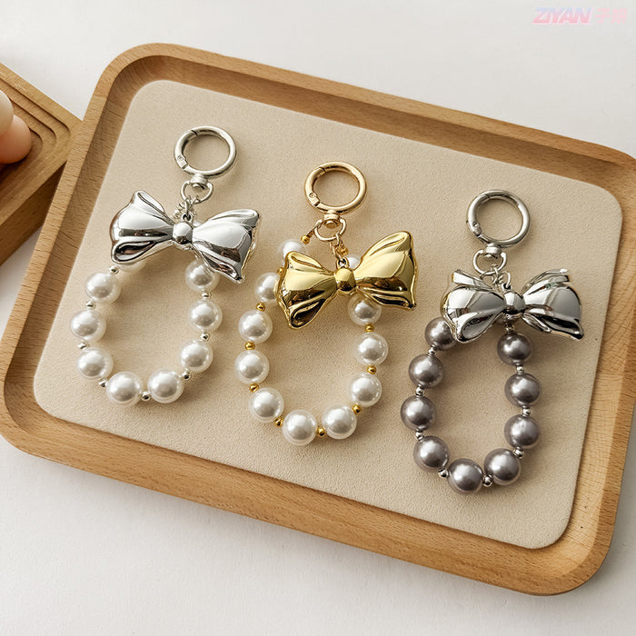 Wholesale Artificial Pearl Beaded Bow Pendant Car Keychain Bag Hanging Decoration