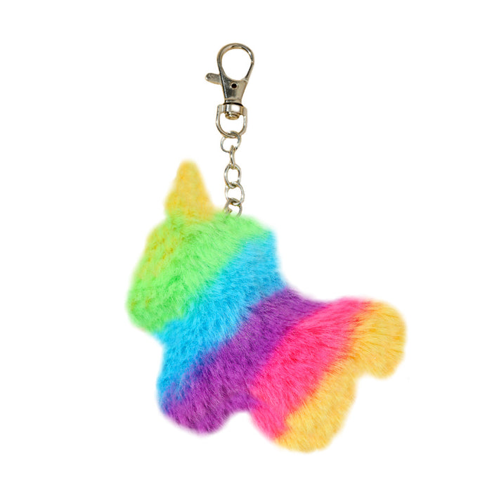 Wholesale Plush Rainbow Stripe Unicorn Keychain JDC-KC-RongRui026