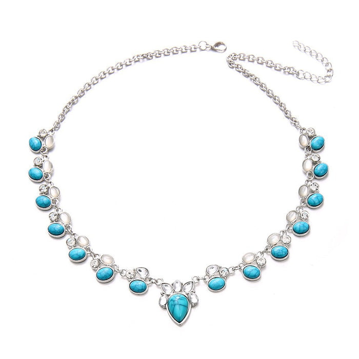 Wholesale turquoise Bohemian flower necklace