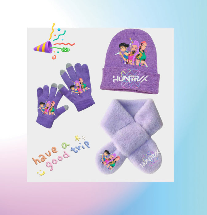Wholesale Kpop Warm gloves knitted hat and warm f set three-piece set