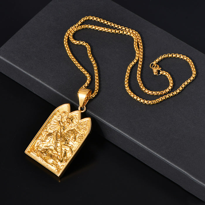 Wholesale HIPHOP titanium steel vacuum plating medieval Saint George necklace
