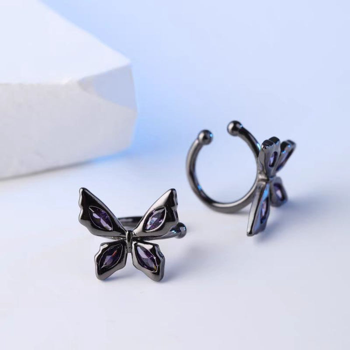 Wholesale High end black butterfly zircon ear hole free ear bone clip trendy personality niche light luxury accessory