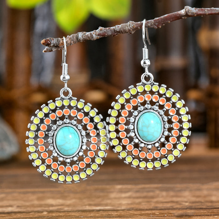 Wholesale Bohemian Geometric Turquoise Earrings Zinc Alloy Fashion Accessory MOQ≥2