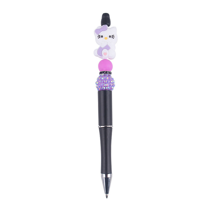 Wholesale Beaded pen handmade cartoon cat silicone small gum beaded pen color plastic writing pen