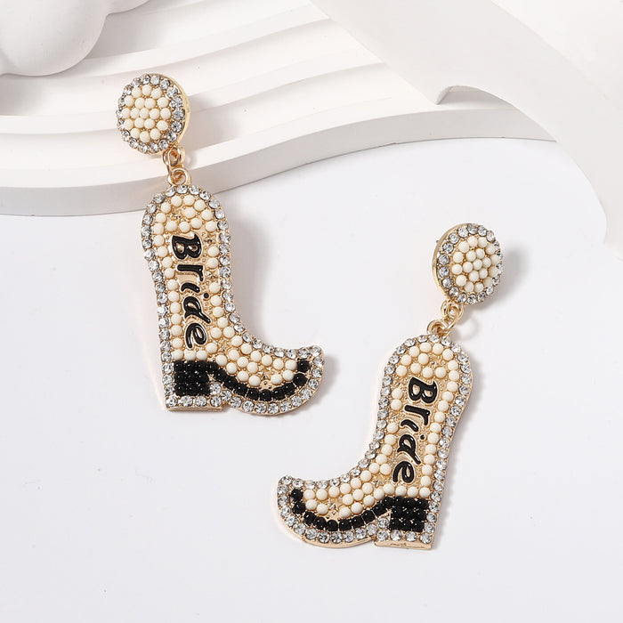 Wholesale boots alloy rhinestone earrings  beads drop oil earrings for women
