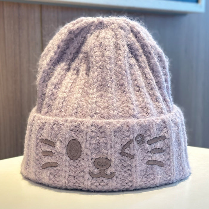 Wholesale Cute cat cartoon embroidered knitted hat
