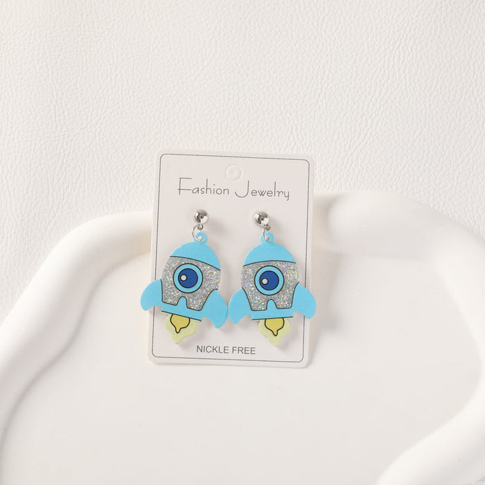 Wholesale Silver Sequin Astronaut Rocket Cartoon Acrylic Earrings JDC-ES-QingM008