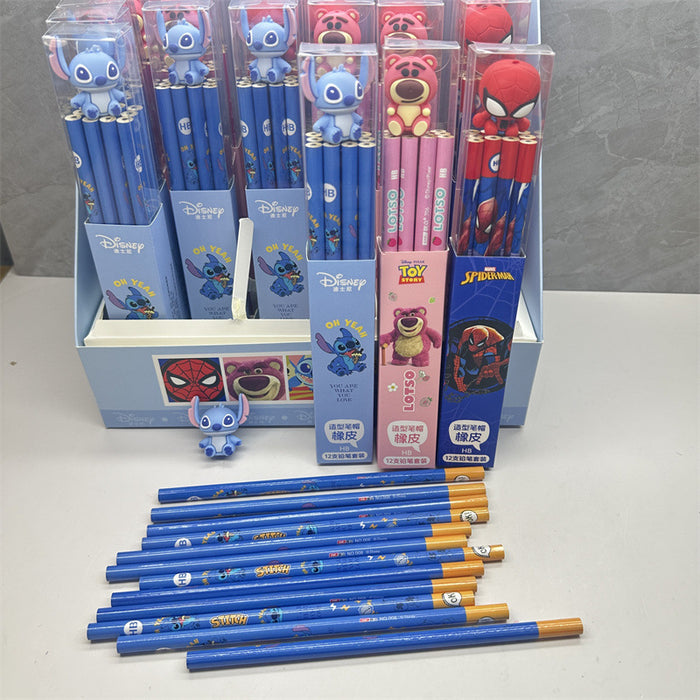 Wholesale 12 genuine authorized wooden pencils, eraser caps, eraser pencil combinations
