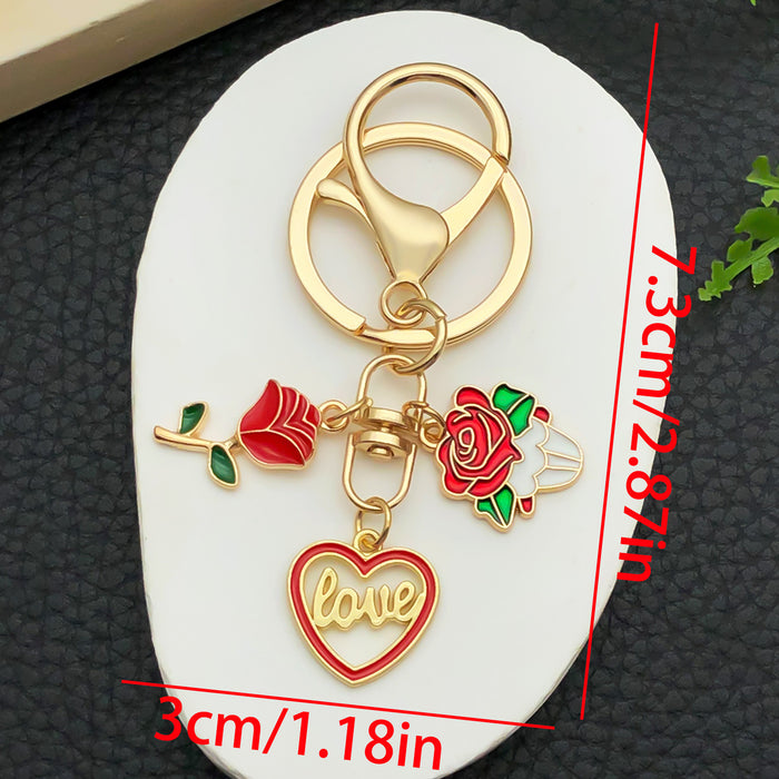 Wholesale Valentine' s Day Oil-Drip Alloy LOVE Heart Candy Rose Metal Keychain
