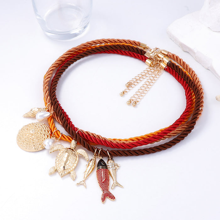 Wholesale color rope alloy marine animal pendant necklace