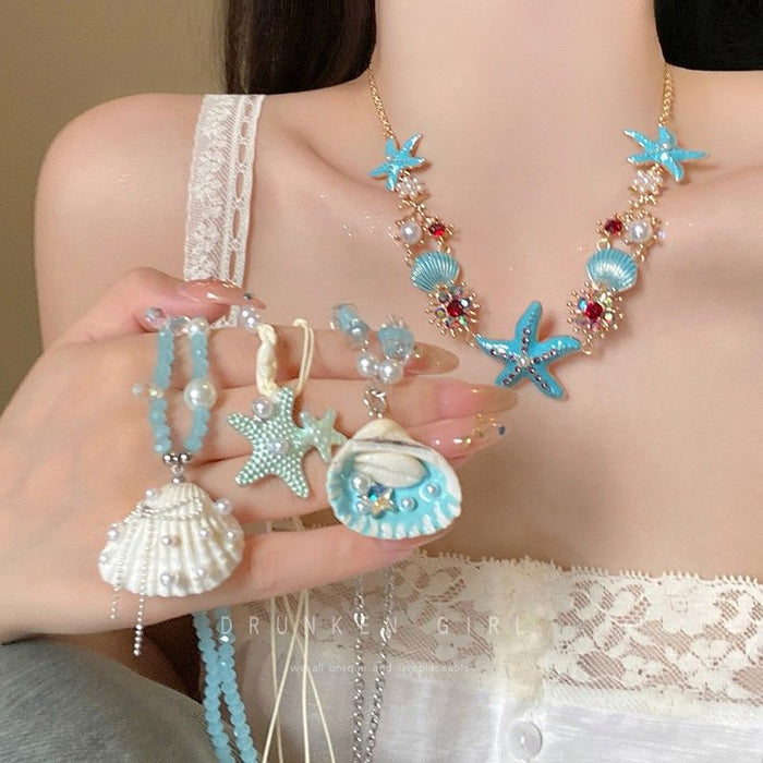 Wholesale Starfish Seashell Necklace Summer Vacation Collarbone Chain