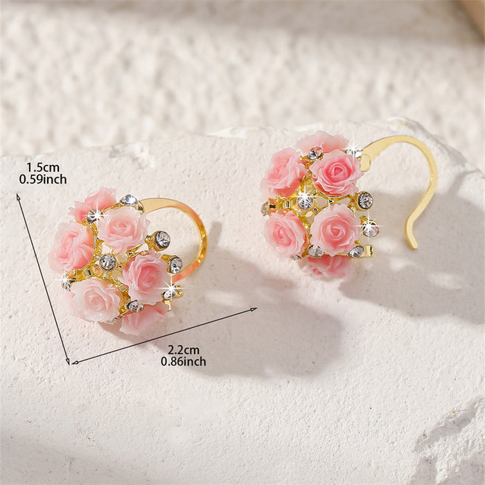 Wholesale French Dopamine Pink Basket Ear Clip Alloy Rhinestone Boutique MOQ≥2