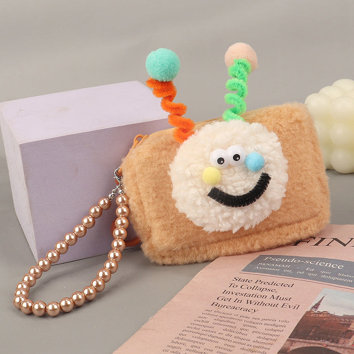 Wholesale Trendy Face Plush Square Card Holder Keychain Wallet Pink Macaron Style Everyday Wear Boutique Resale