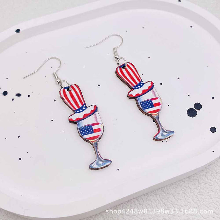 Wholesale American Independence Day Five-pointed Star Ice Cream Print Wooden Earrings JDC-ES-Susheng009