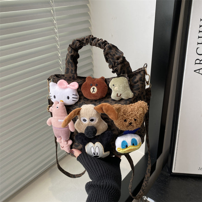 Wholesale Cartoon Puppy Doll Handbag Women's Leopard Tote Bag Personalized Crossbody Canvas Bag