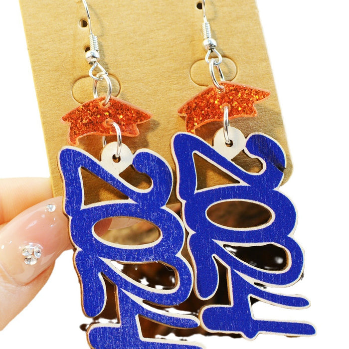 Wholesale 2024 Graduation Season Double-sided Printed Wooden Earrings JDC-ES-ChenChen002