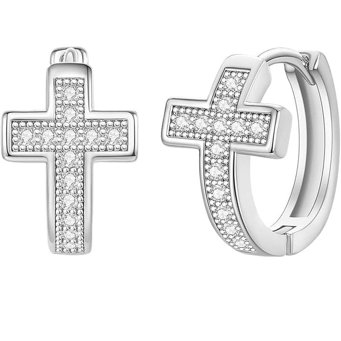 Wholesale Genuine gold brass electroplated personalized design with zircon cross earrings, high-end feeling earrings