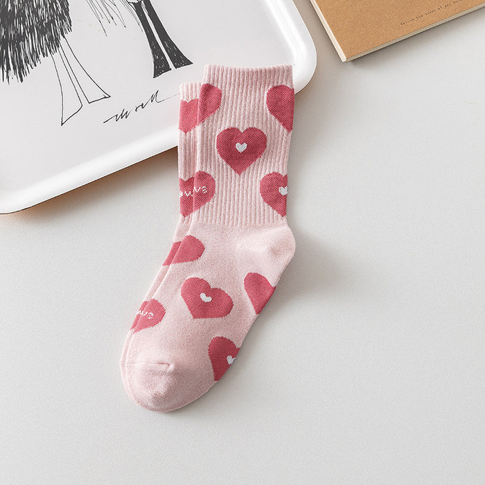 Wholesale Pink letter love strawberry socks, children's fashionable and versatile cute long socks, mid tube socks