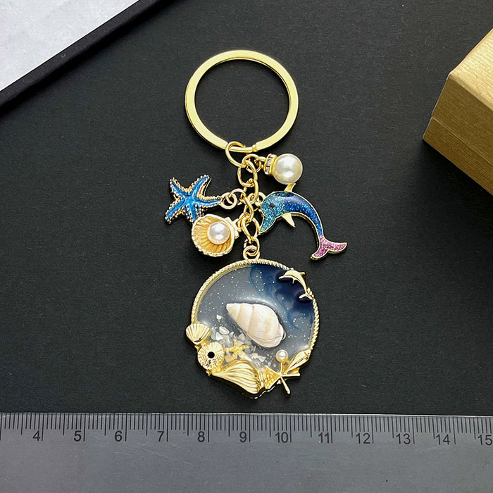Wholesale Starfish Pearl Dolphin Zinc Alloy Keychain JDC-KC-LuNeng015