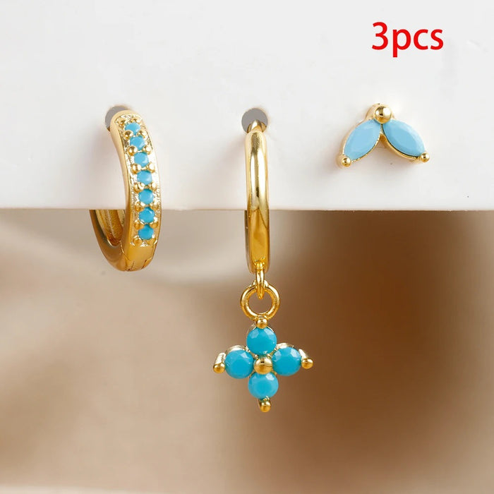 Wholesale Crystal flower earrings, geometric high-end earrings, earrings set, earrings accessories