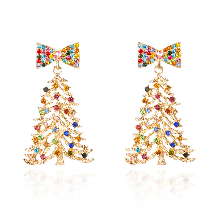 Wholesale Red Bow Rhinestone Christmas Tree Earrings Alloy Fashion Accessory Gift