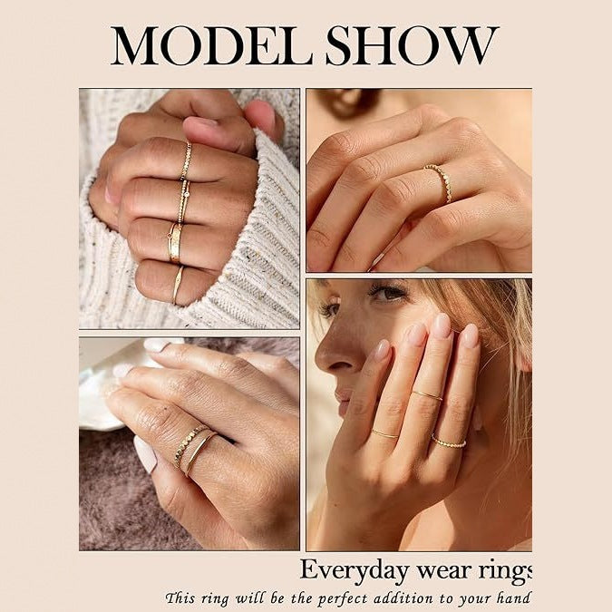 Wholesale New plain ring set with a high-end feel, simple and slim ring, genuine gold electroplated index finger ring